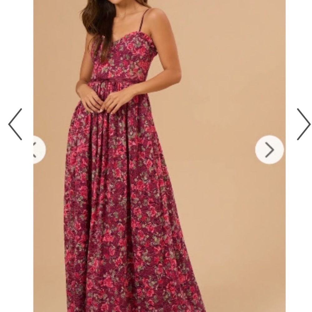 Altar’d State Liora Floral Maxi Dress Burgundy Lace Floral Corset Ribbon SZ XS - Picture 3 of 11